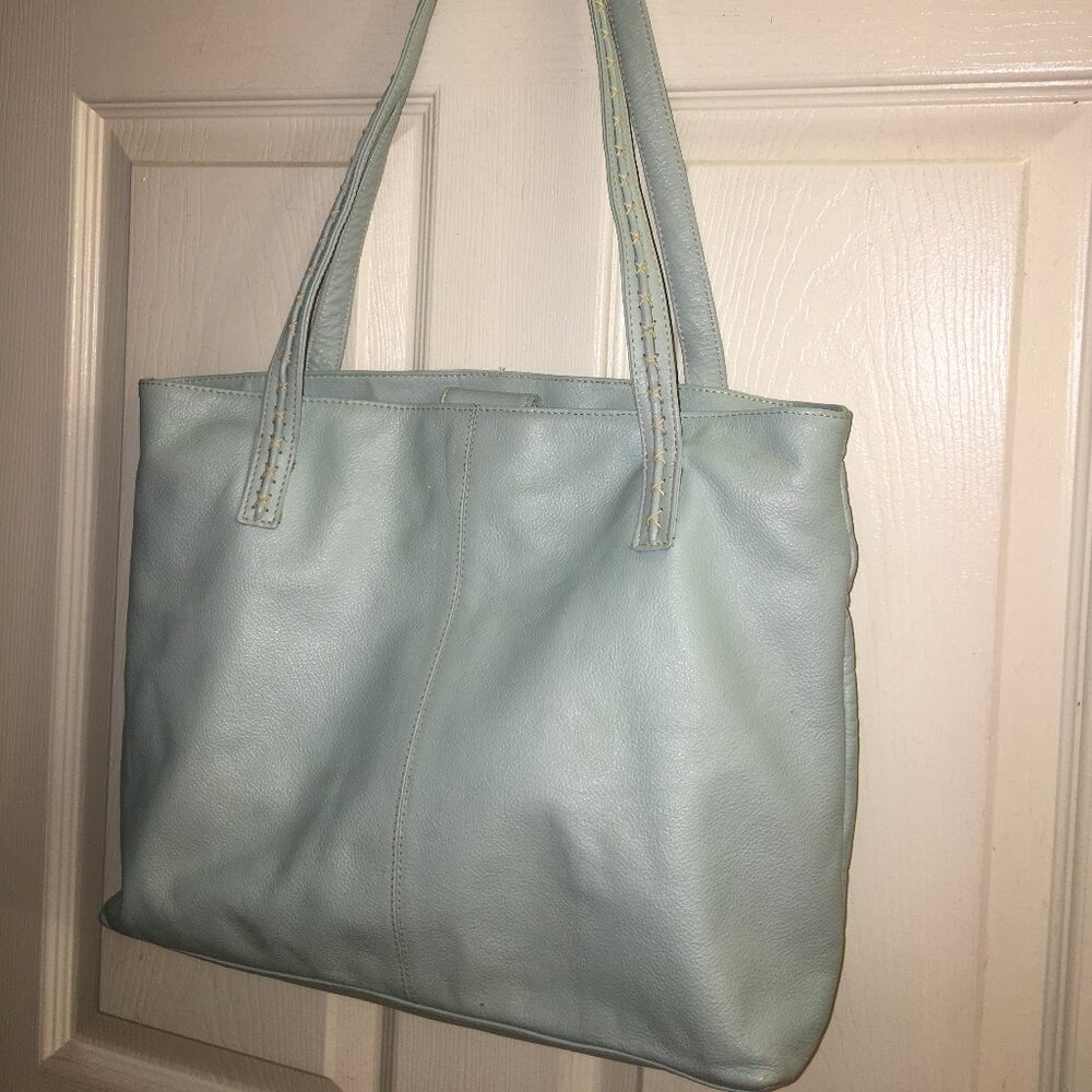 Leather Tote Powder Blue Good Condition (pocket lining need stitching)